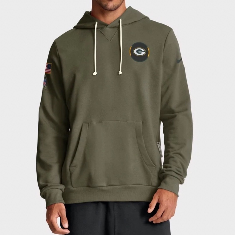 Nike Green Bay Packers Salute to Service Hoodie Olive Green Mens XXL DJ0441-326